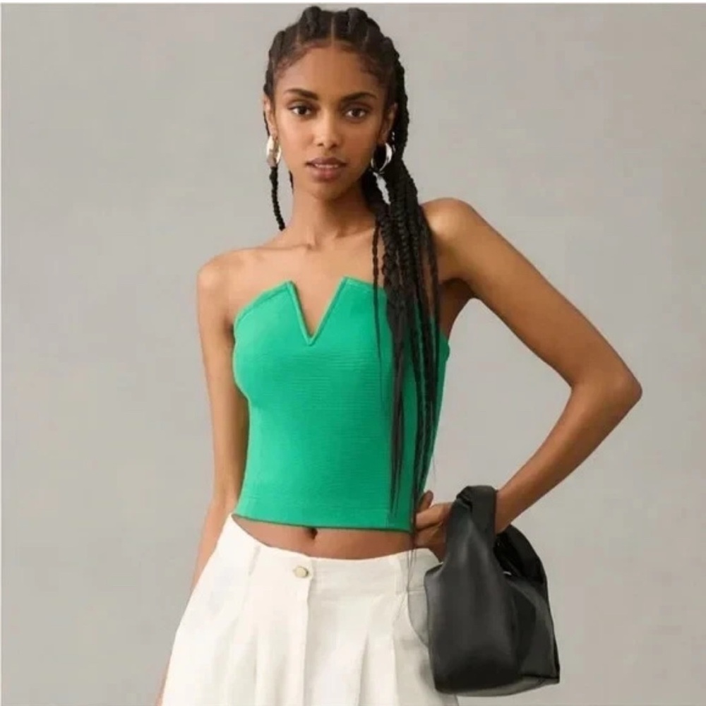 Anthropologie NEW Maeve Strapless Corset Top, Green , Size L